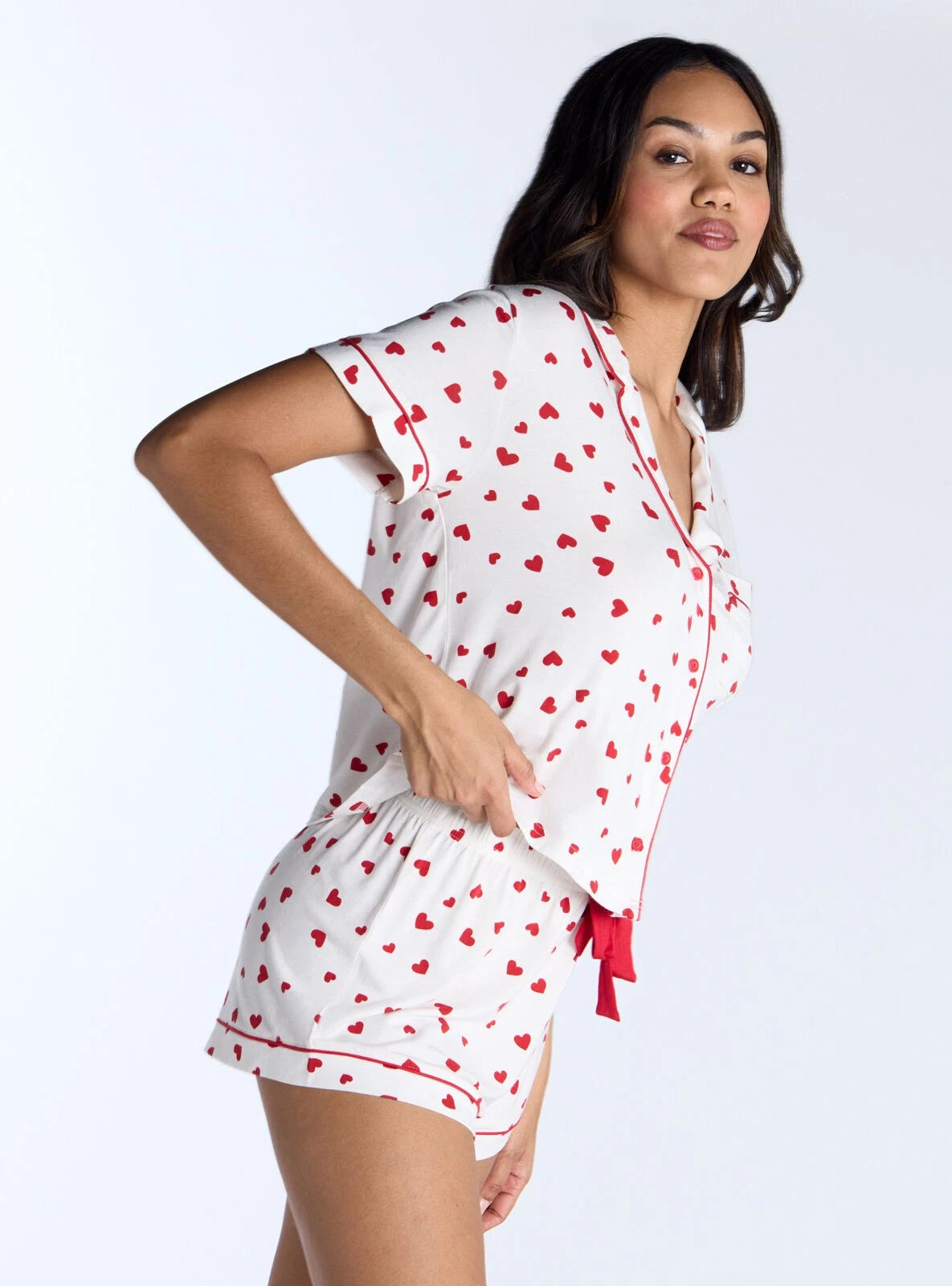 Boux Avenue Pyjama Set Women's Soft Heart Print Modal Top and Shorts Nightwear