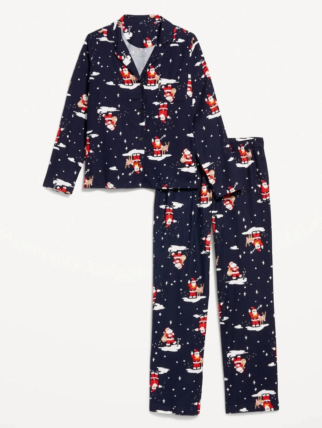 Old Navy Flannel Pajama Set Women's XS Christmas Santa Holiday Navy