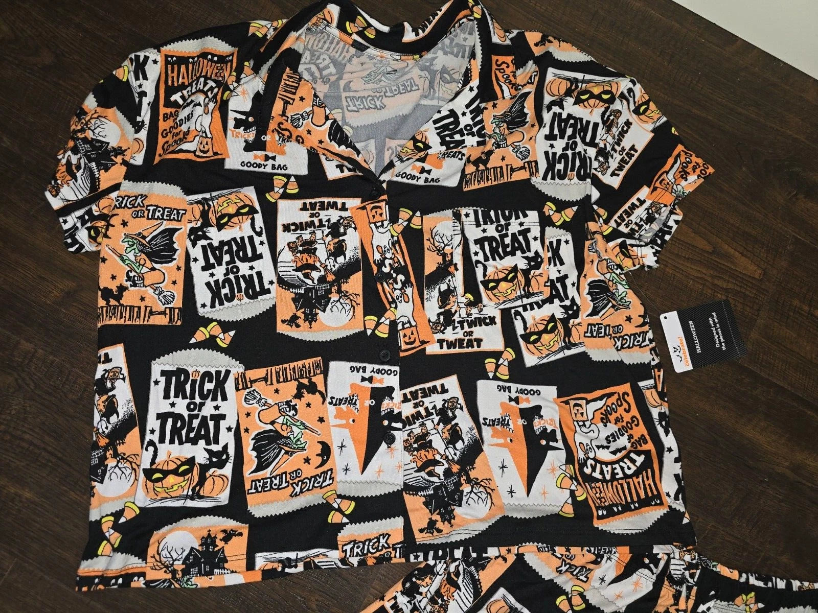 Way To Celebrate Witch Women's HALLOWEEN Shorty Pajamas Set Retro Cat Sz S M