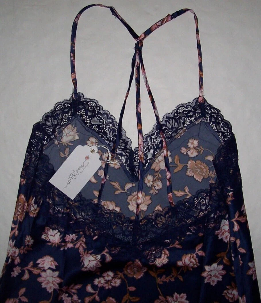 NWT In Bloom by Jonquil NAVY/TAUPE/PINK FLORAL SATIN Pajama Shorts Set XL Lace