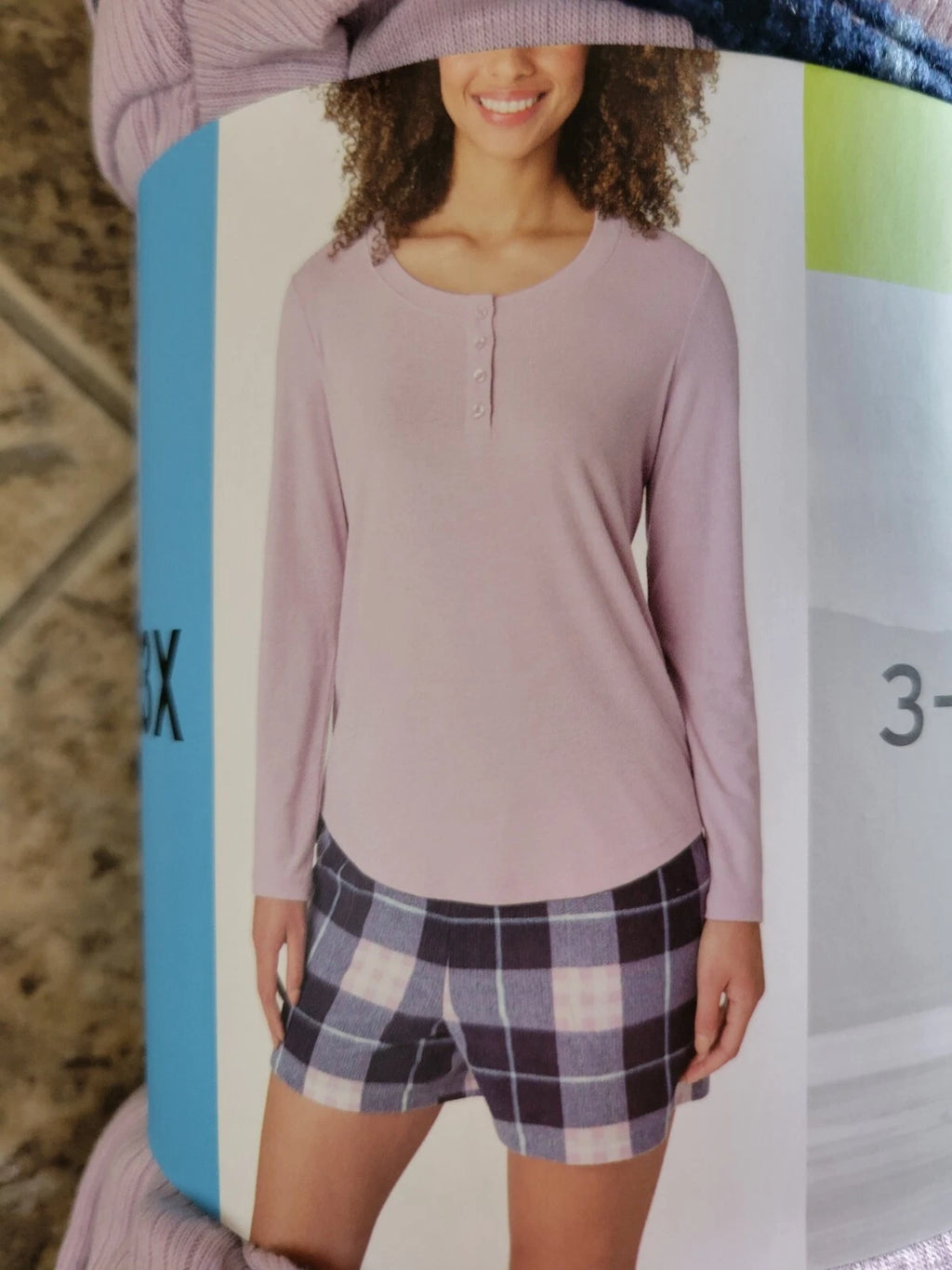 Womens Eddie Bauer Waffle Fleece Sleep Set Pajamas Purple Blue Plaid  3 PC 3X