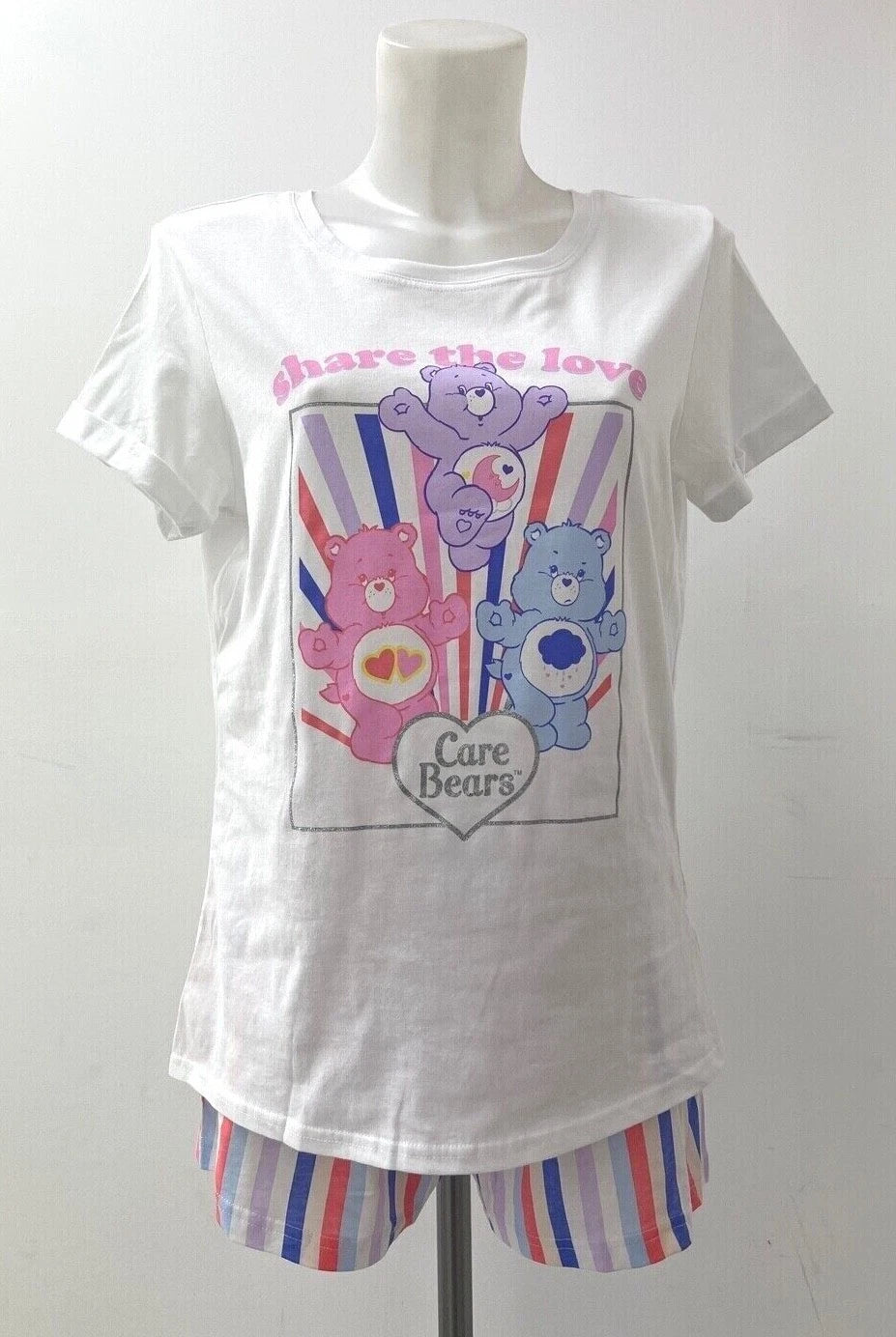 Ladies New Care Bears 100% Cotton Shorts & Top  PJs Set Size  6-22