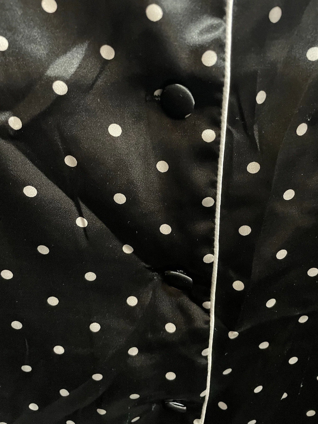 Pajama Set LONXU Silk Satin Button Front Long Sleeve Blk White Polka Dot XXL