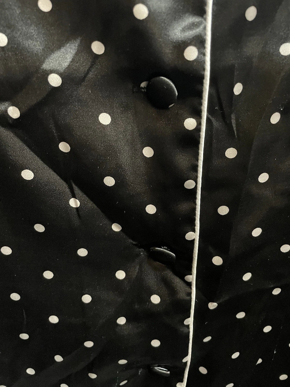 Pajama Set LONXU Silk Satin Button Front Long Sleeve Blk White Polka Dot XXL