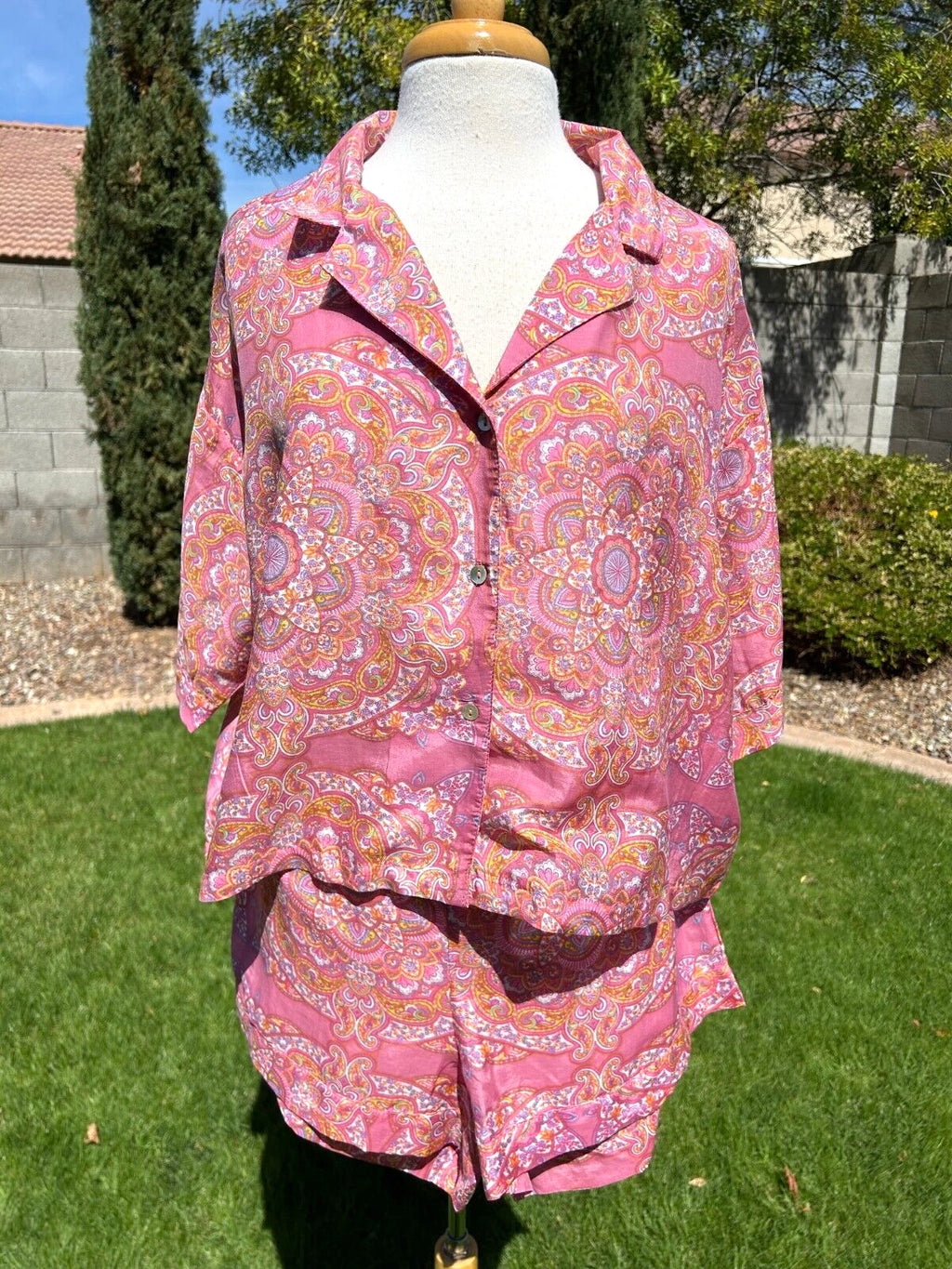 Papinelle Ines Pajamas 2 Piece Set Women's Size L French Rose $114 Gorgeous NWT