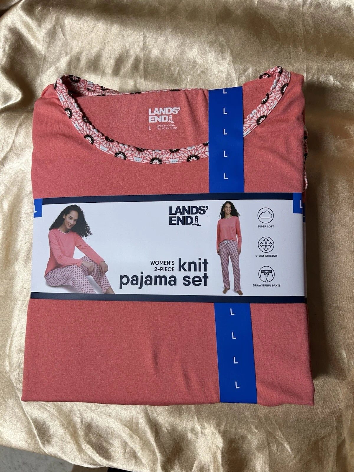 2 piece LANDS END Soft Stretch womens Sleepwear Pajama Set Size LARGE 10-12 PINK