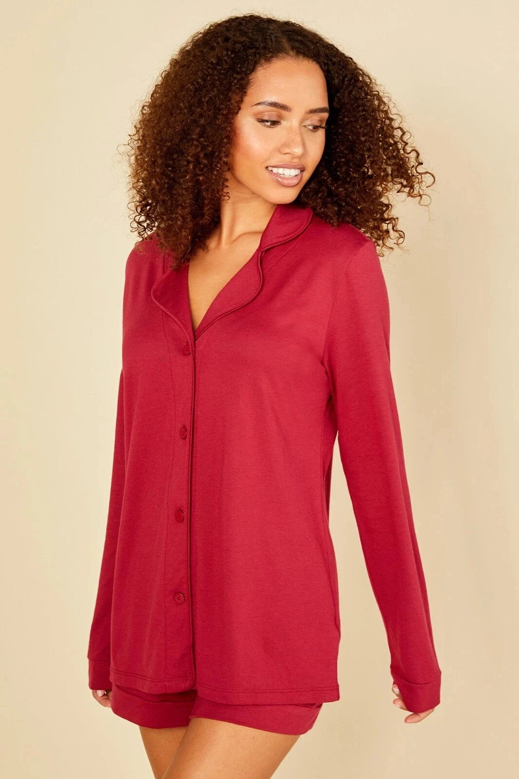NWT** Cosabella Bella LS Top and Boxer Pajama Set**Deep Ruby** Medium