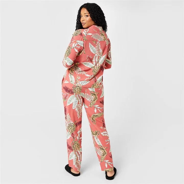 RRP£62.99 Biba Printed Lux Pyjama Set Women Size UK Medium 12-14 Jungle Cat Gift