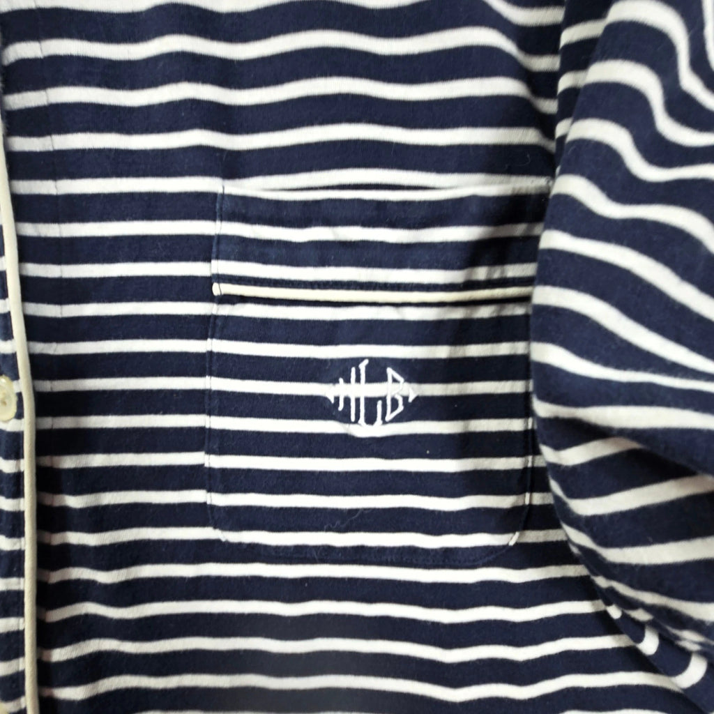 J Crew Womens Pajama Set L Blue White Striped Long Sleeve Sleepwear Lounge Comfy