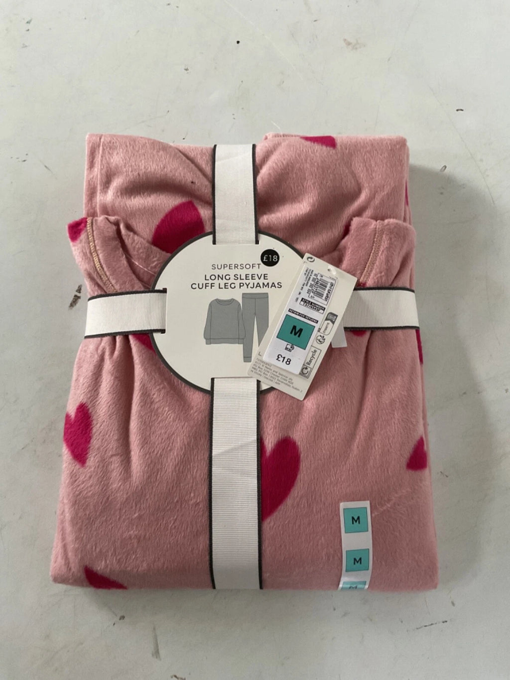 LADIES FLEECE HEART PRINT PYJAMAS SET PINK MIX COLOUR LARGE SIZE