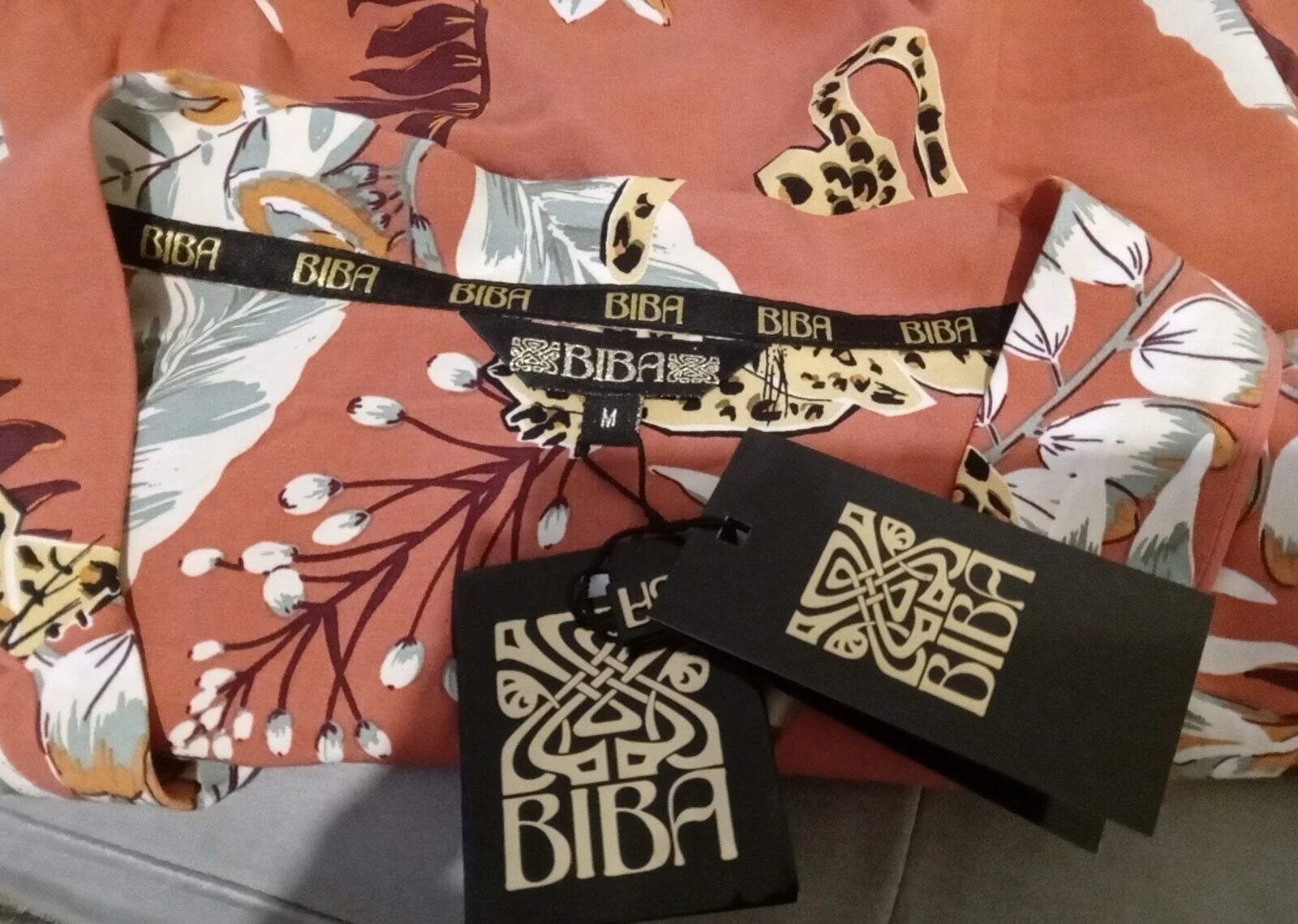 RRP£62.99 Biba Printed Lux Pyjama Set Women Size UK Medium 12-14 Jungle Cat Gift