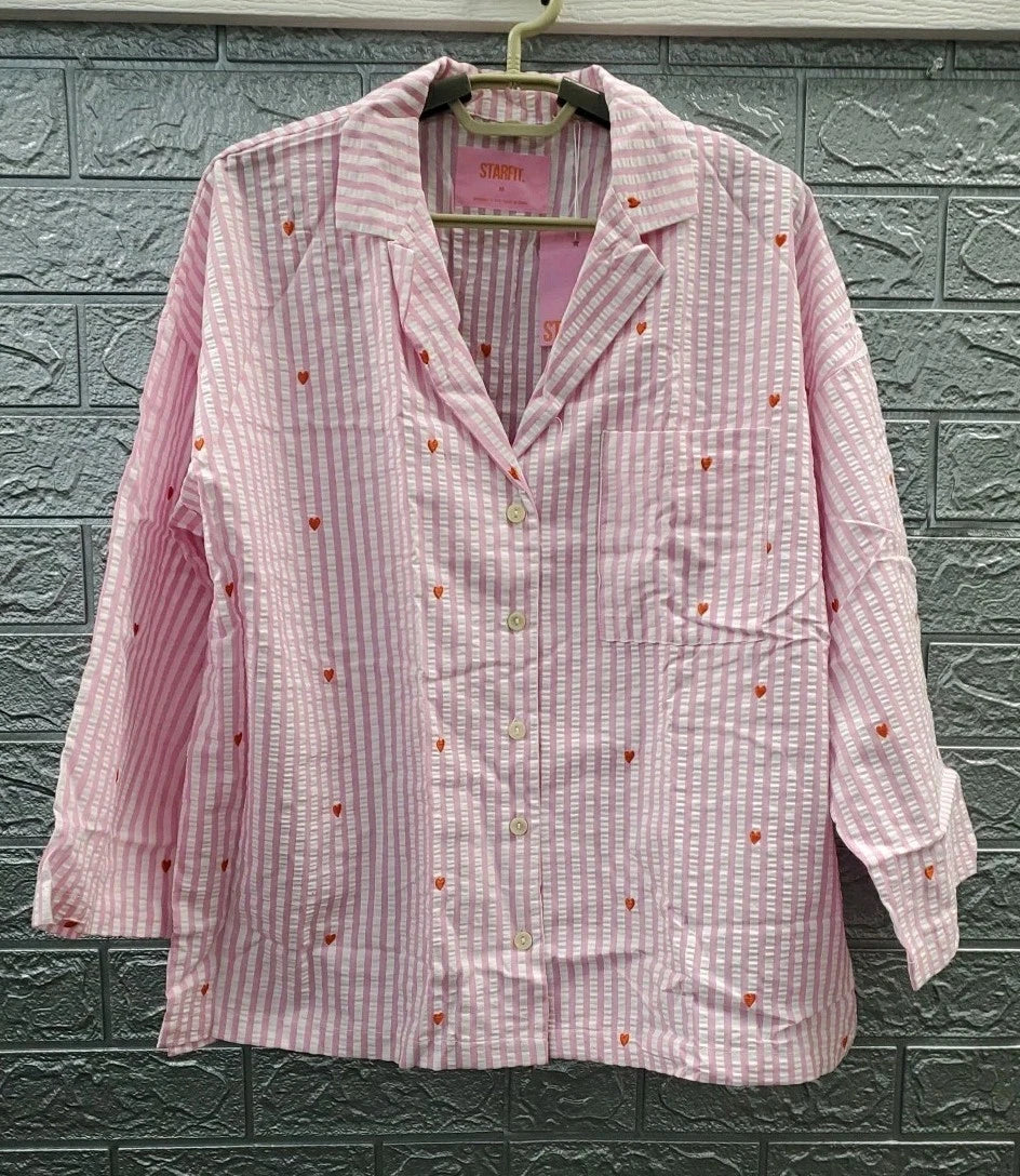 NEW STARFIT Long Pajama Set - White Pink Size Medium
