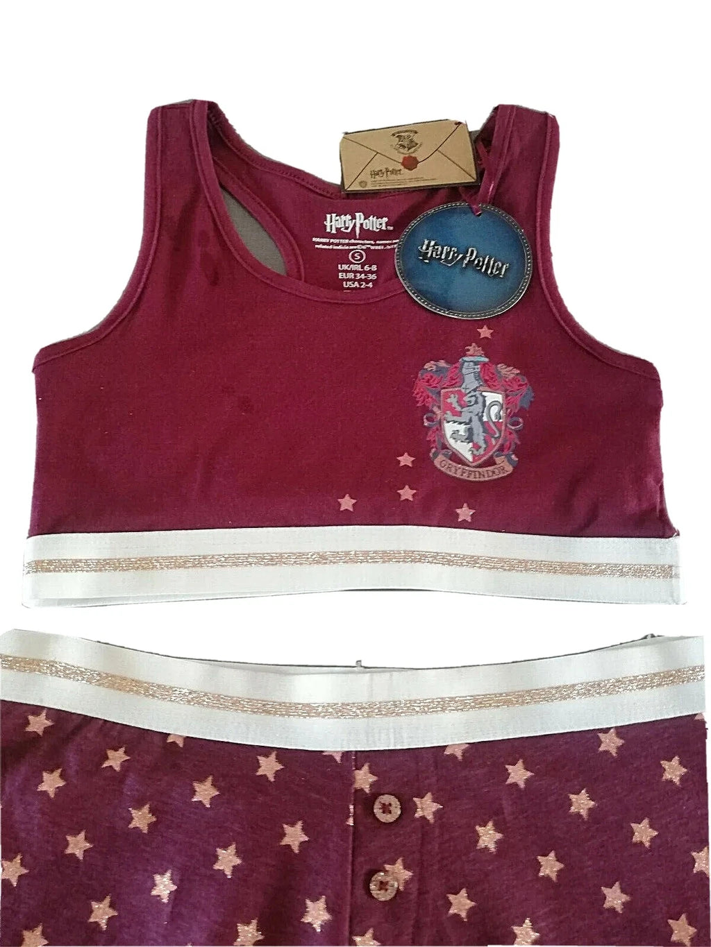 Harry Potter Womens Pyjama Sports Set S or L Bustier Top Shirt Shorts Gryffindor-