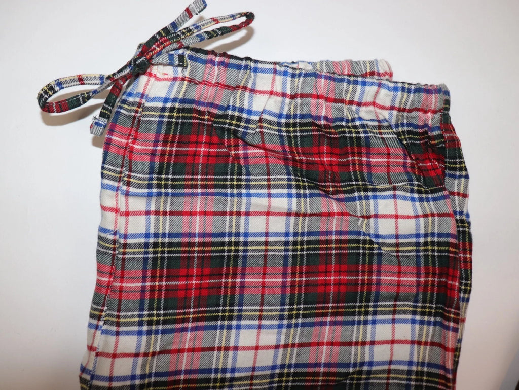 RALPH LAUREN Size M Women's Pajama Ivory Plaid BRUSHED TWILL Pant Set NEW