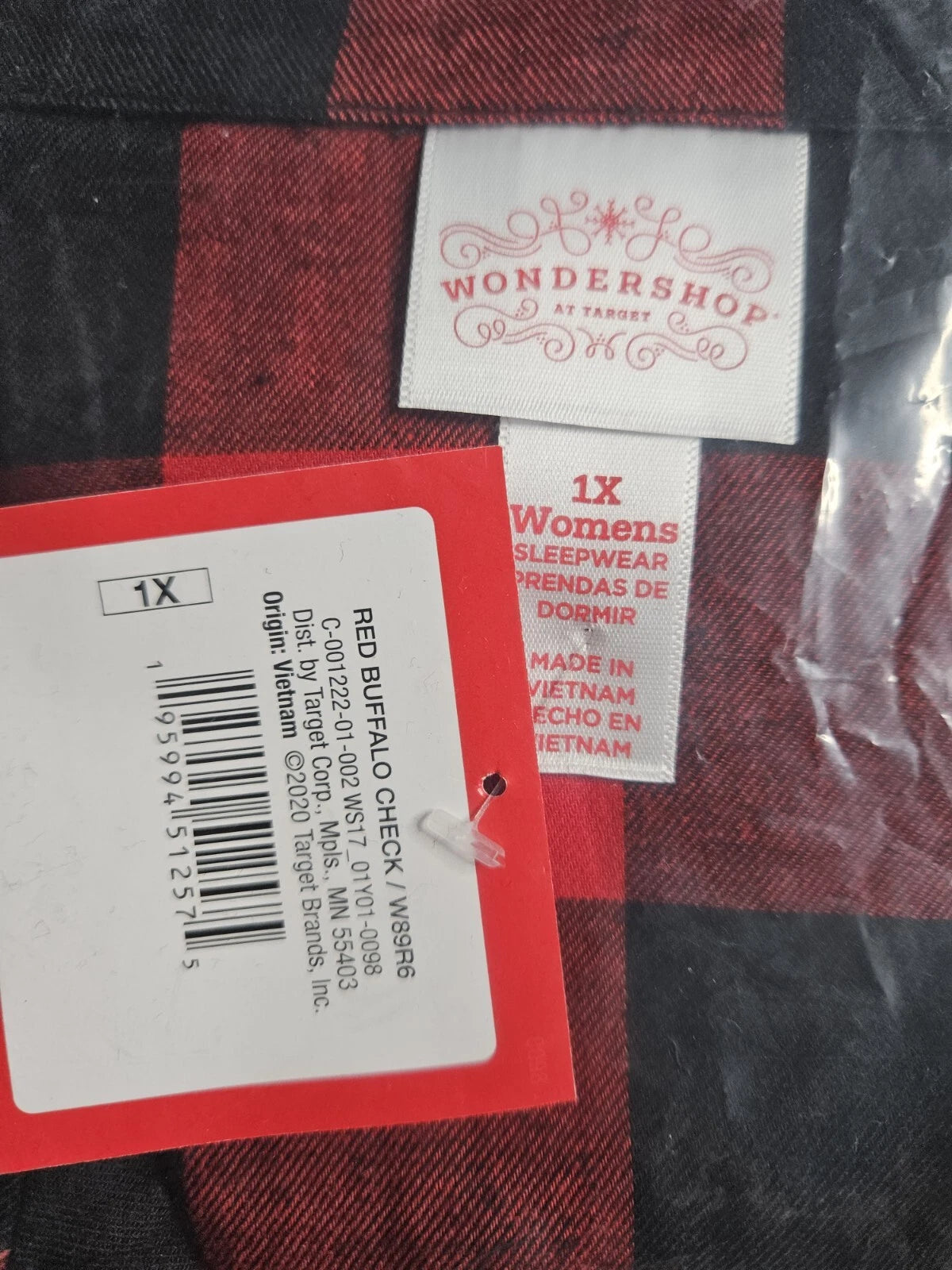 NWT Sealed Womens Size 1X Buffalo Check Red Plaid Flannel Pajamas Set Top Pants