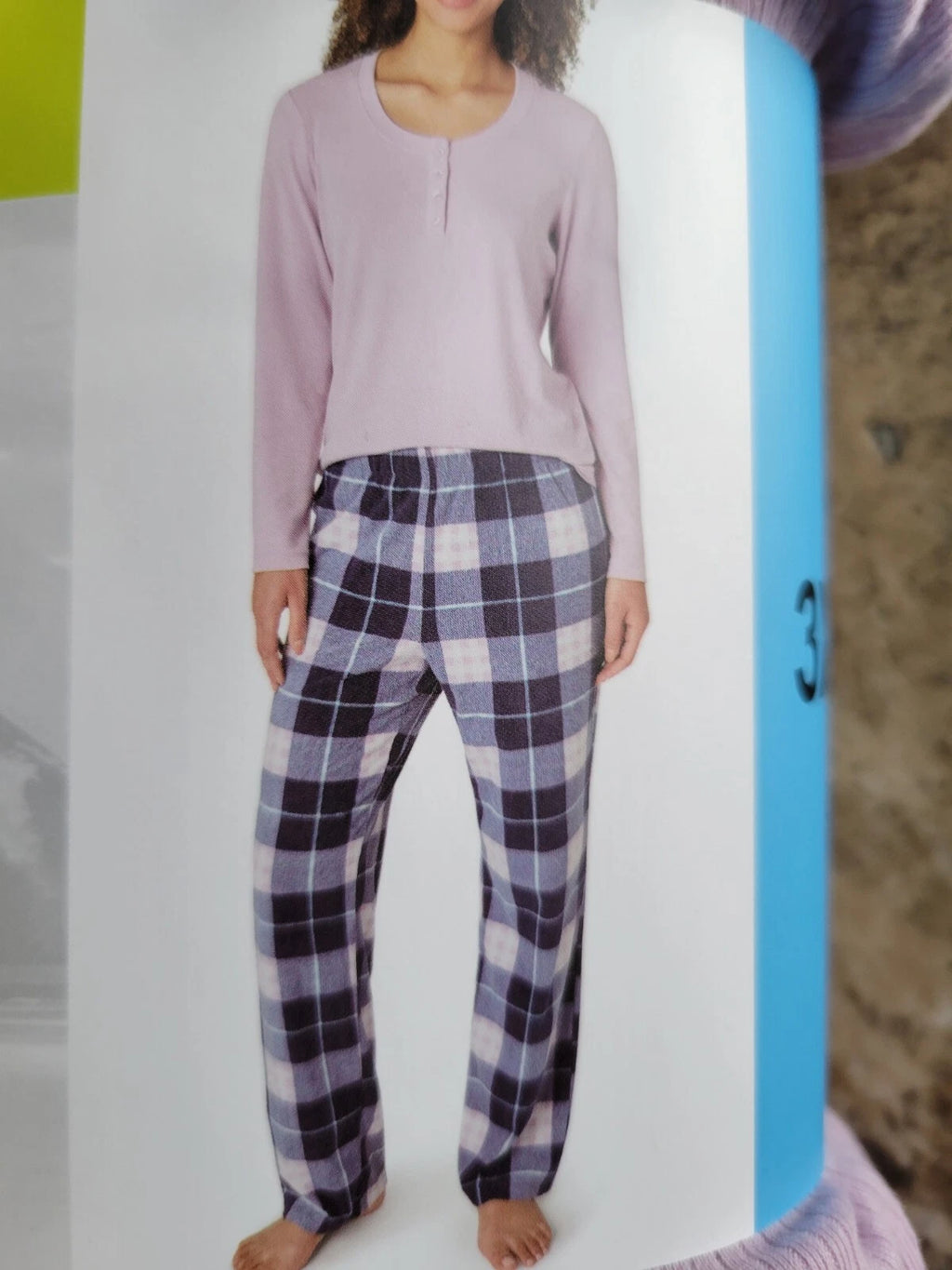 Womens Eddie Bauer Waffle Fleece Sleep Set Pajamas Purple Blue Plaid  3 PC 3X