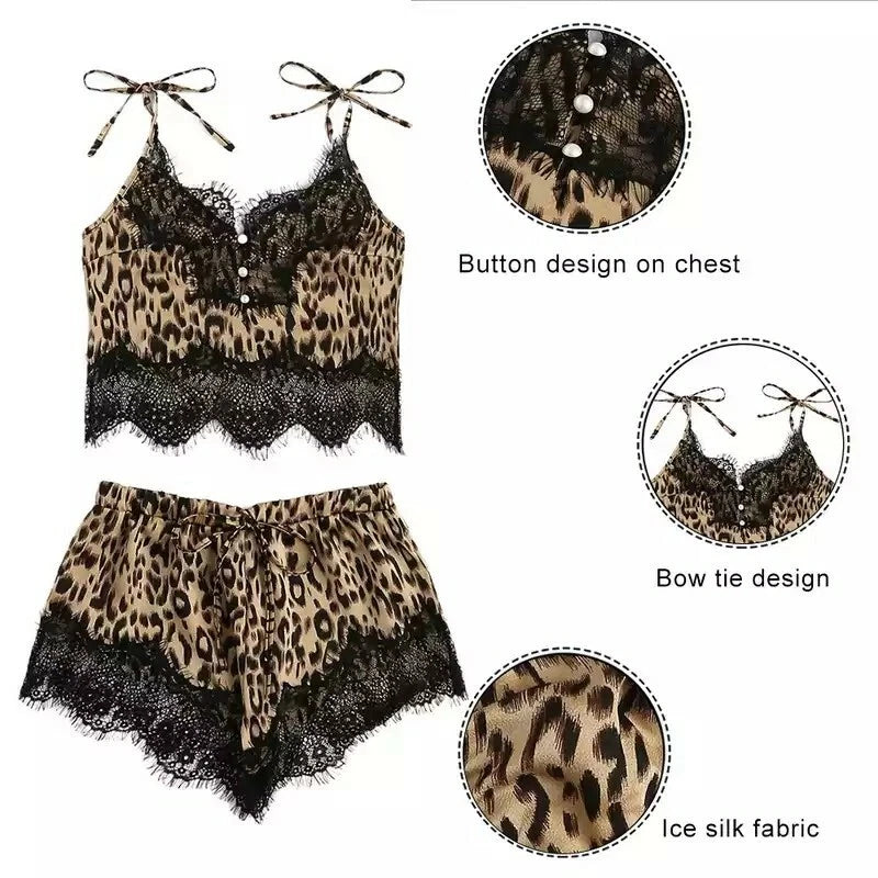 Sexy Girls Cute Lace Leopard Print Pajamas Women Fashion 2021 New
