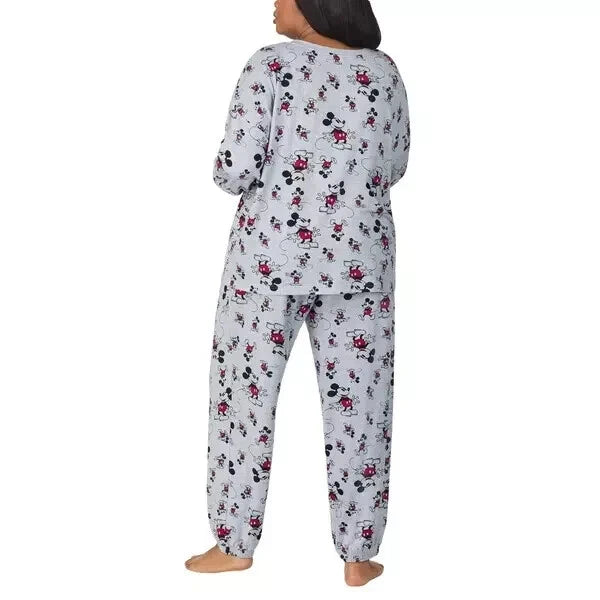NEW Womens Disney Mickey Mouse Gray Soft Jogger 2-Piece Lounge Pajama Set LARGE
