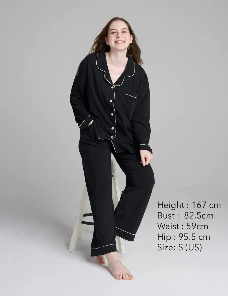 LAPASA Women s Pyjamas Set Knit Lounge Bottom Pants and Long Sleeve Button Top