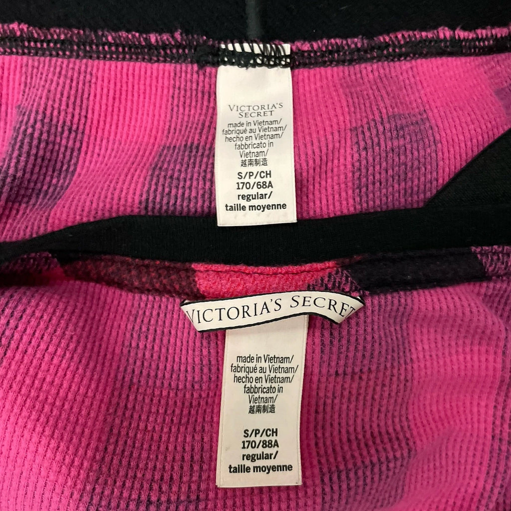 Victorias Secret Pajama Set Size S Pink Black Check Thermal Knit Sleep Lounge