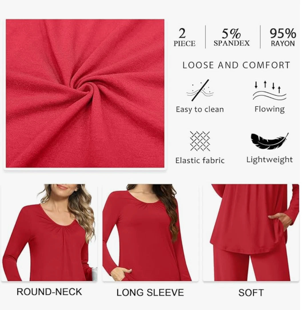 PRETTY Women's Pajamas, Long Sleeve Top, Pants with Pockets, 2X, Excellent! NWOT