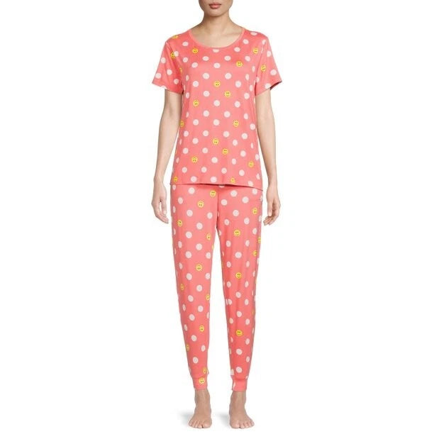 SECRET TREASURES SHORT SLEEVE PAJAMAS SET ORANGE PANTS IMOGEE SMILEY FACES 3X