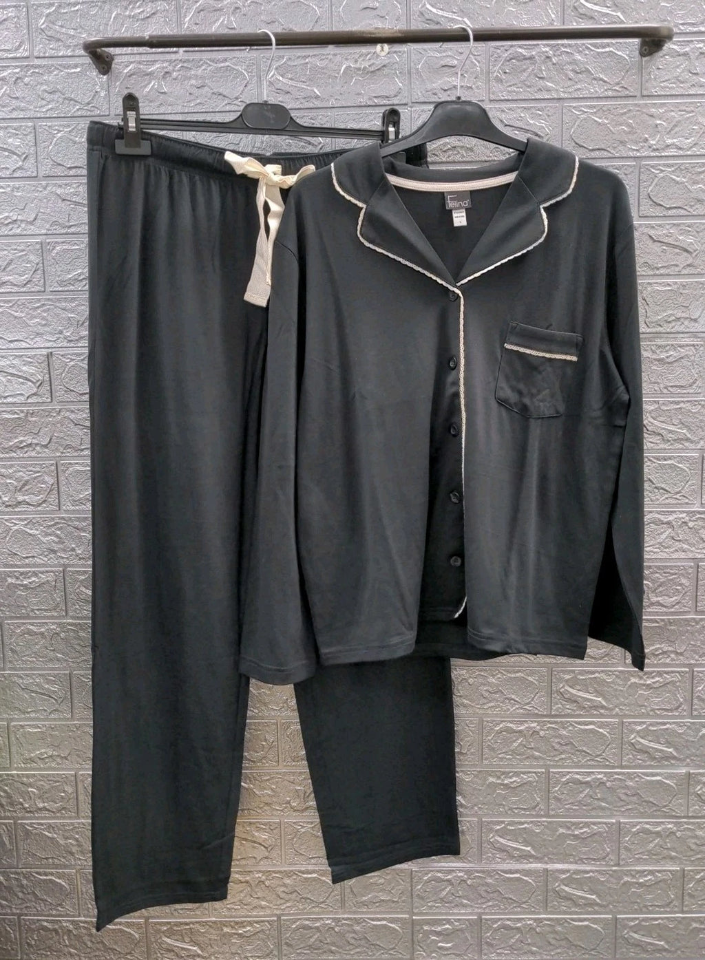 New Felina Jessie Long Sleeve Pajama Set Black Size L