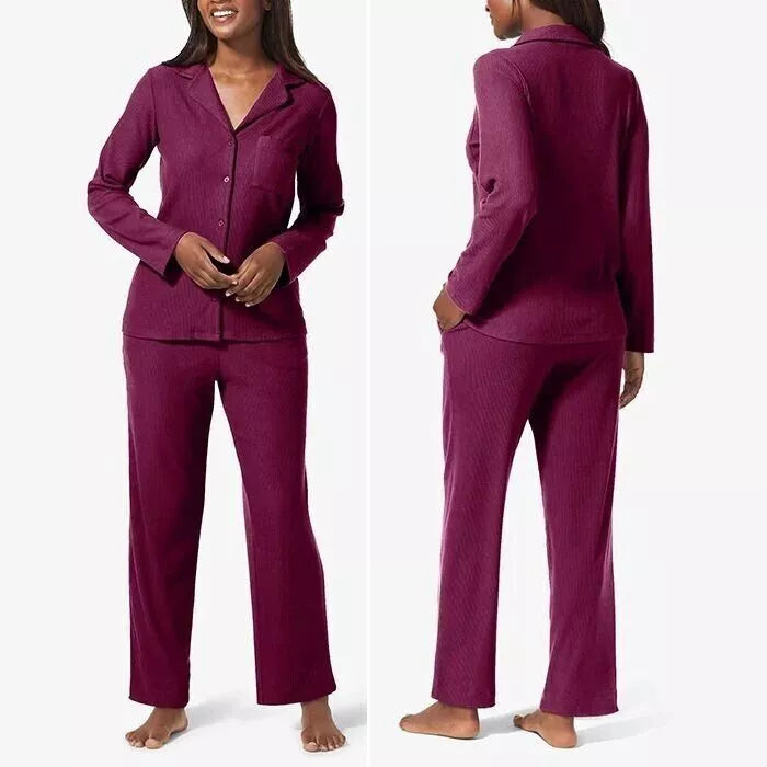 Tommy John Women's Brushed Rib Long Sleeve Pajama Set Medium Port Royale