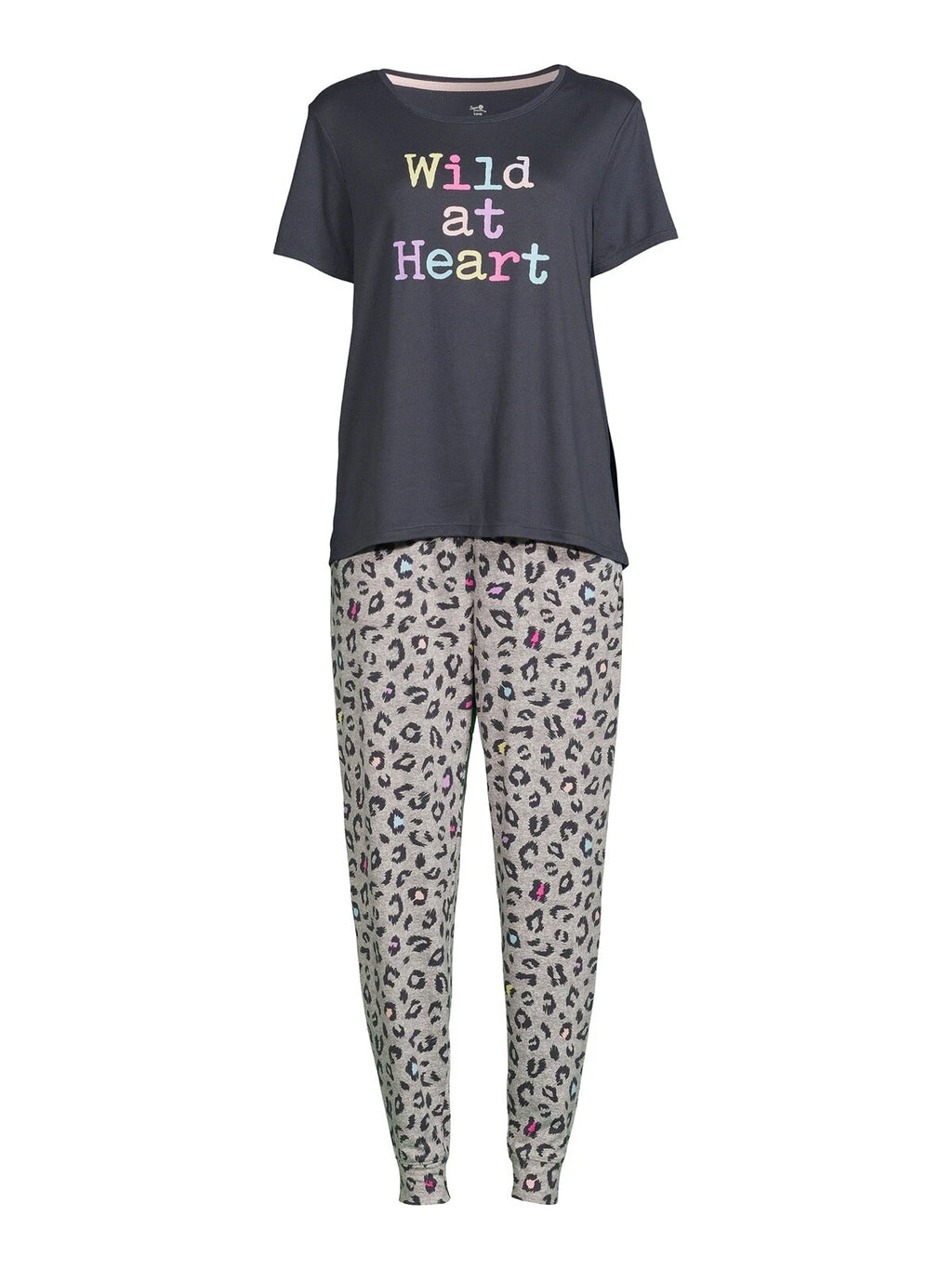 New Secret Treasures Womens Gray Shirt Leopard Jogger  Pajama set Size M