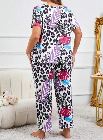 PYJAMA SET PLUS SIZE 26 MULTICOLOUR TROPICAL STRETCH LOUNGEWEAR COMFORT