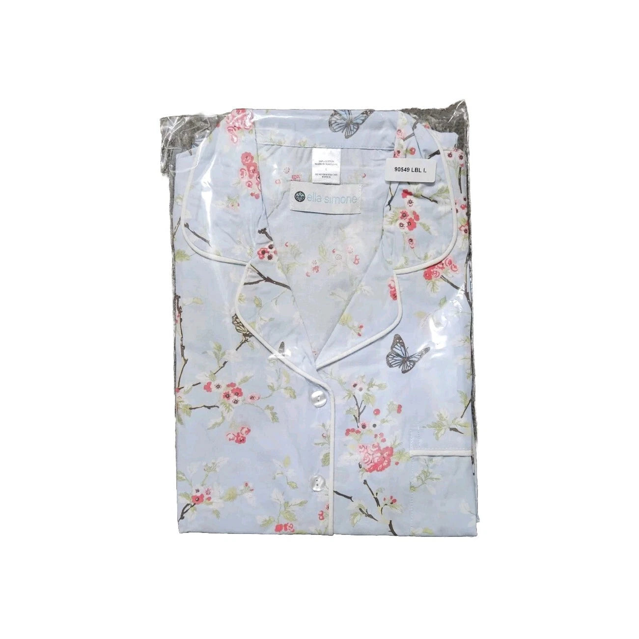 Ella Simone PJ Set Pajamas Short Sleeve Capri Pants Cotton Butterfly Floral Lg
