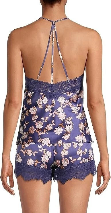 NWT In Bloom by Jonquil NAVY/TAUPE/PINK FLORAL SATIN Pajama Shorts Set XL Lace