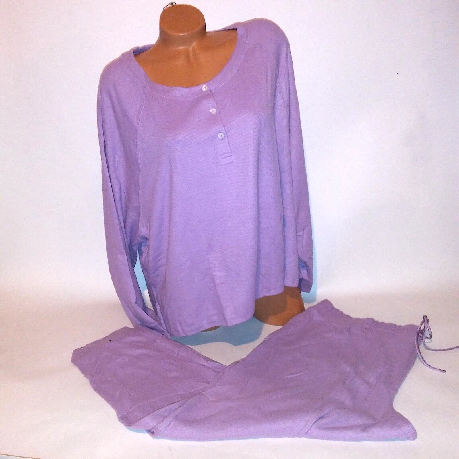 Victoria Secret Pajama Set XXL Top & Bottom Purple Glow Waffle Henley Jogger New