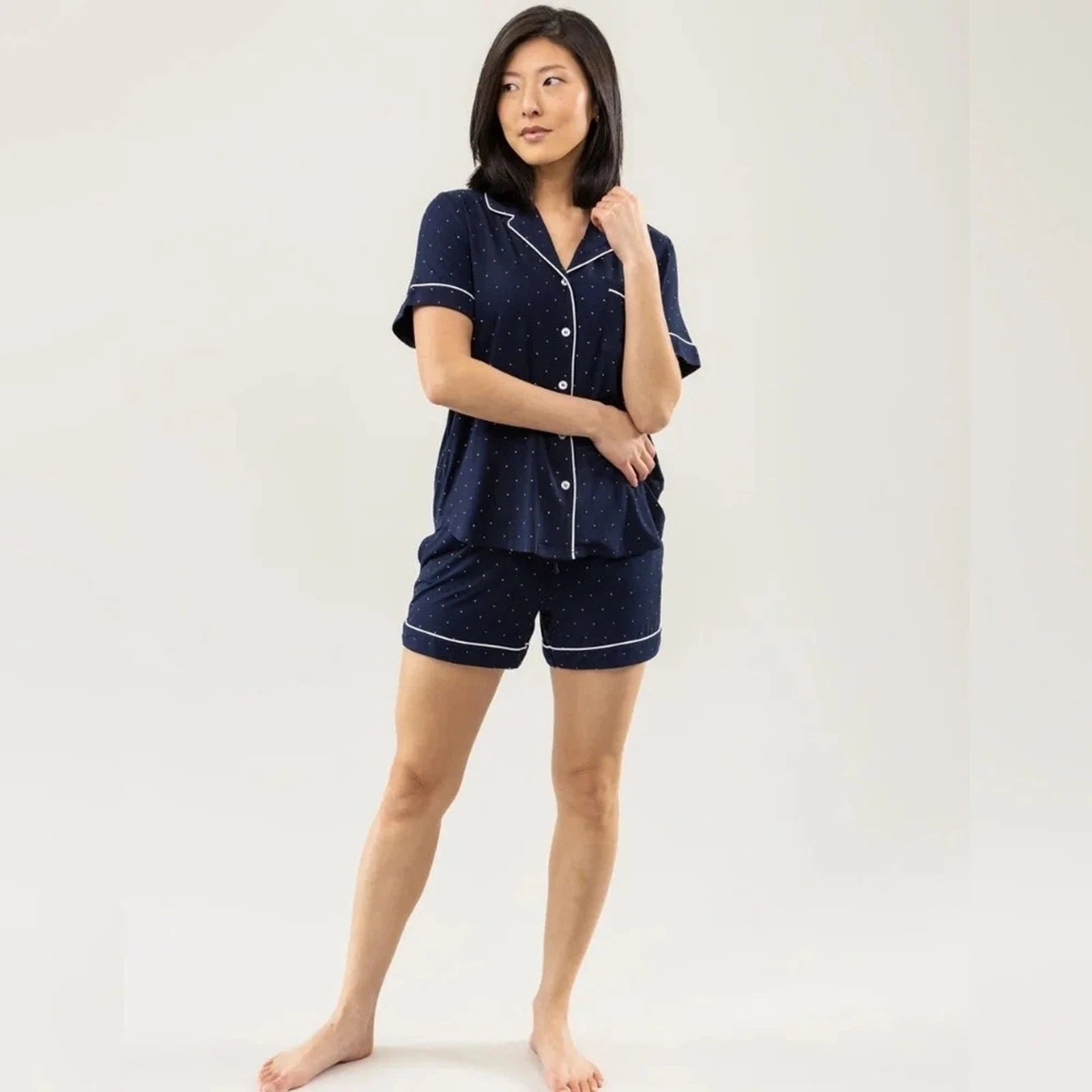Cozy Earth Blue White Polka Dot Short Sleeve Bamboo Pajama Set Size 2XL-3XL