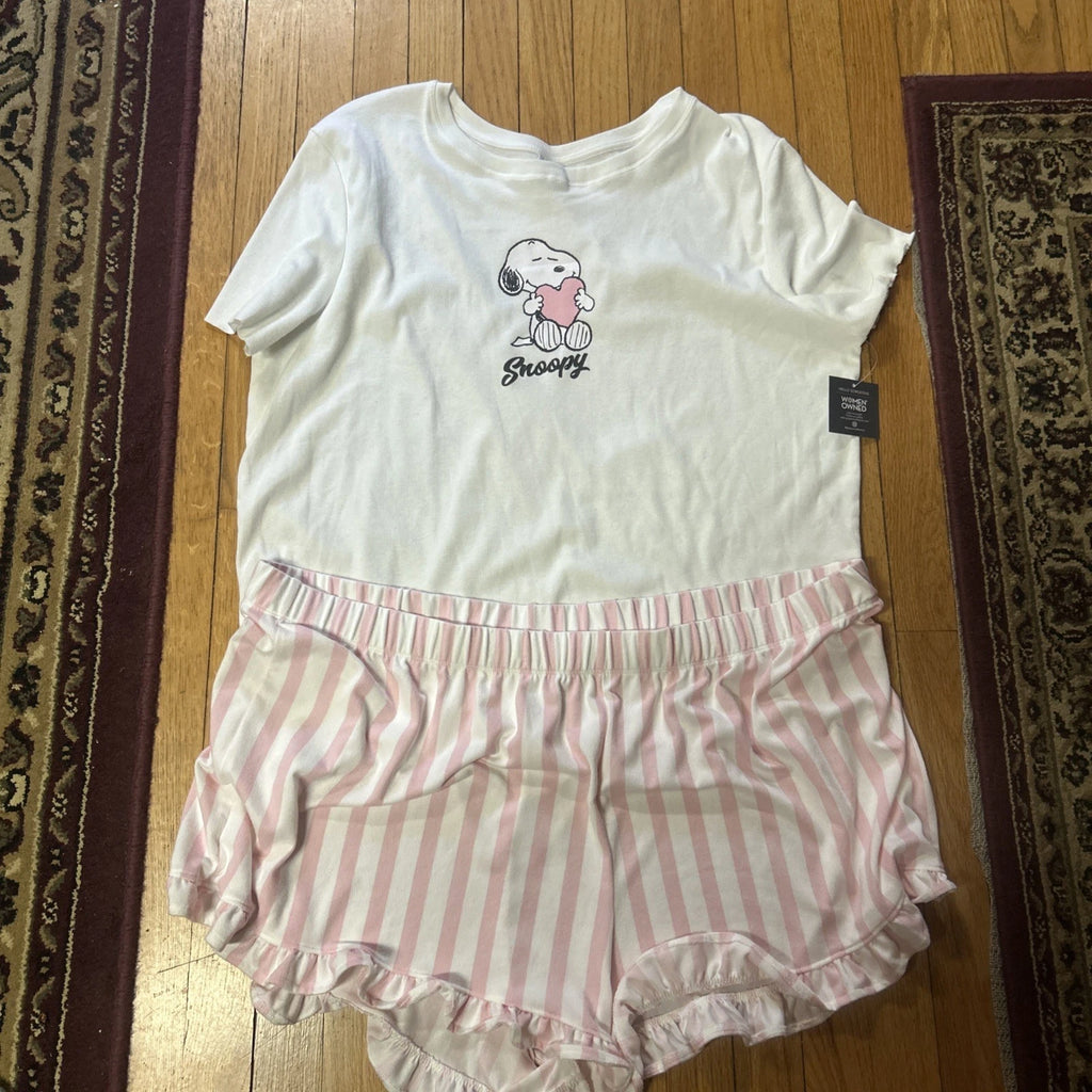 NWT Comfy Peanuts Snoopy Two Piece Pajama Set Women’s Size 3X White Pink Pajamas