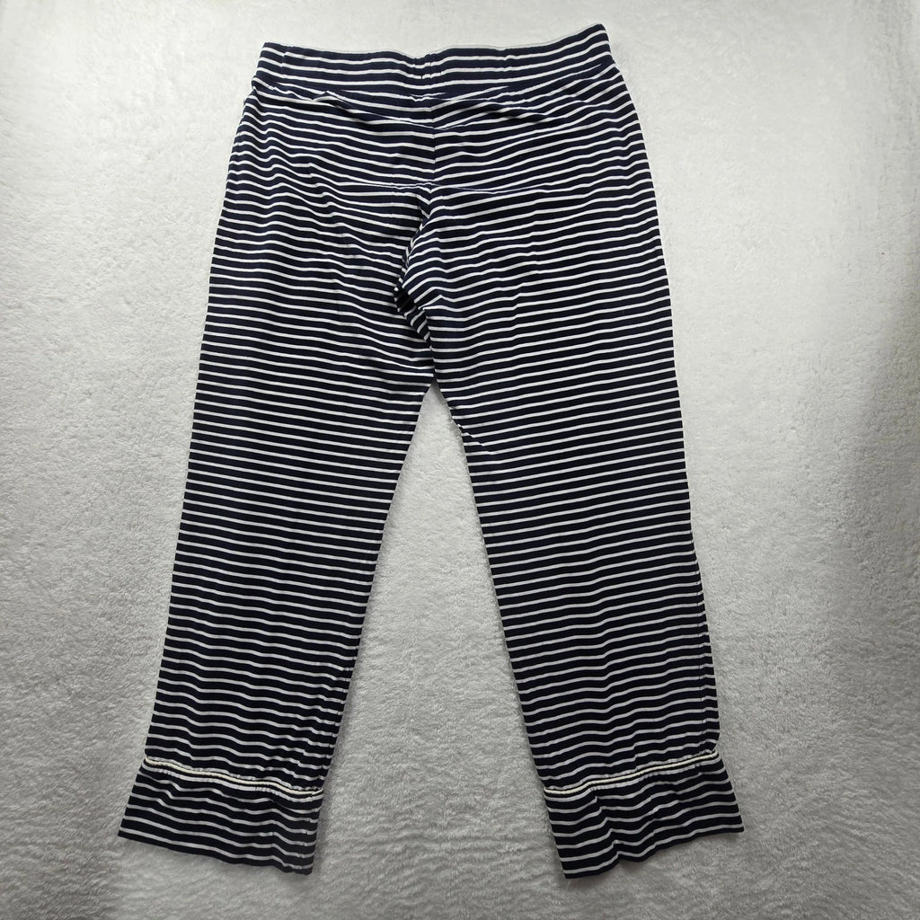 J Crew Womens Pajama Set L Blue White Striped Long Sleeve Sleepwear Lounge Comfy
