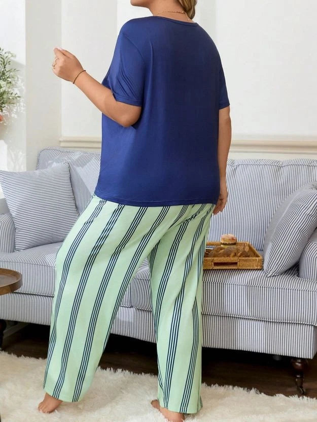 PYJAMA PLUS 18 20 22 24 26 28 MULTICOLOUR STRIPED STRETCH LOUNGEWEAR COMFORT
