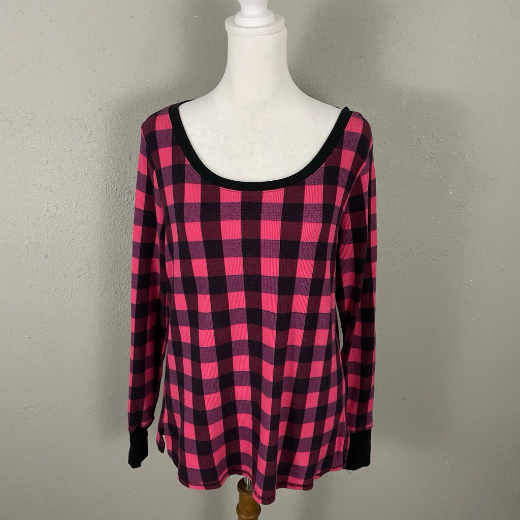 Victorias Secret Pajama Set Size S Pink Black Check Thermal Knit Sleep Lounge