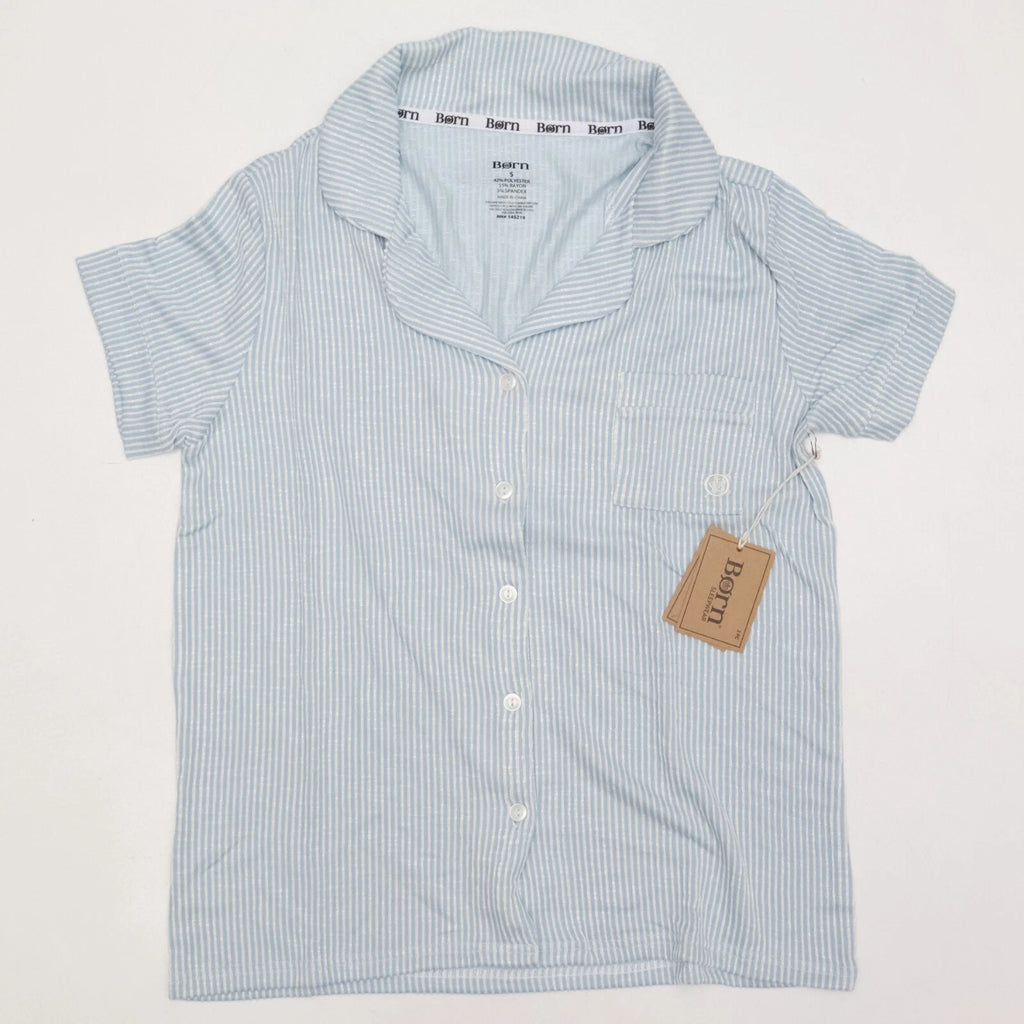 Born Sleepwear Jersey Seeksucker Short Sleeve Pant Set Blue Size L BO32139AS-BL