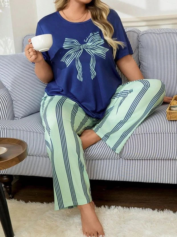 PYJAMA PLUS 18 20 22 24 26 28 MULTICOLOUR STRIPED STRETCH LOUNGEWEAR COMFORT