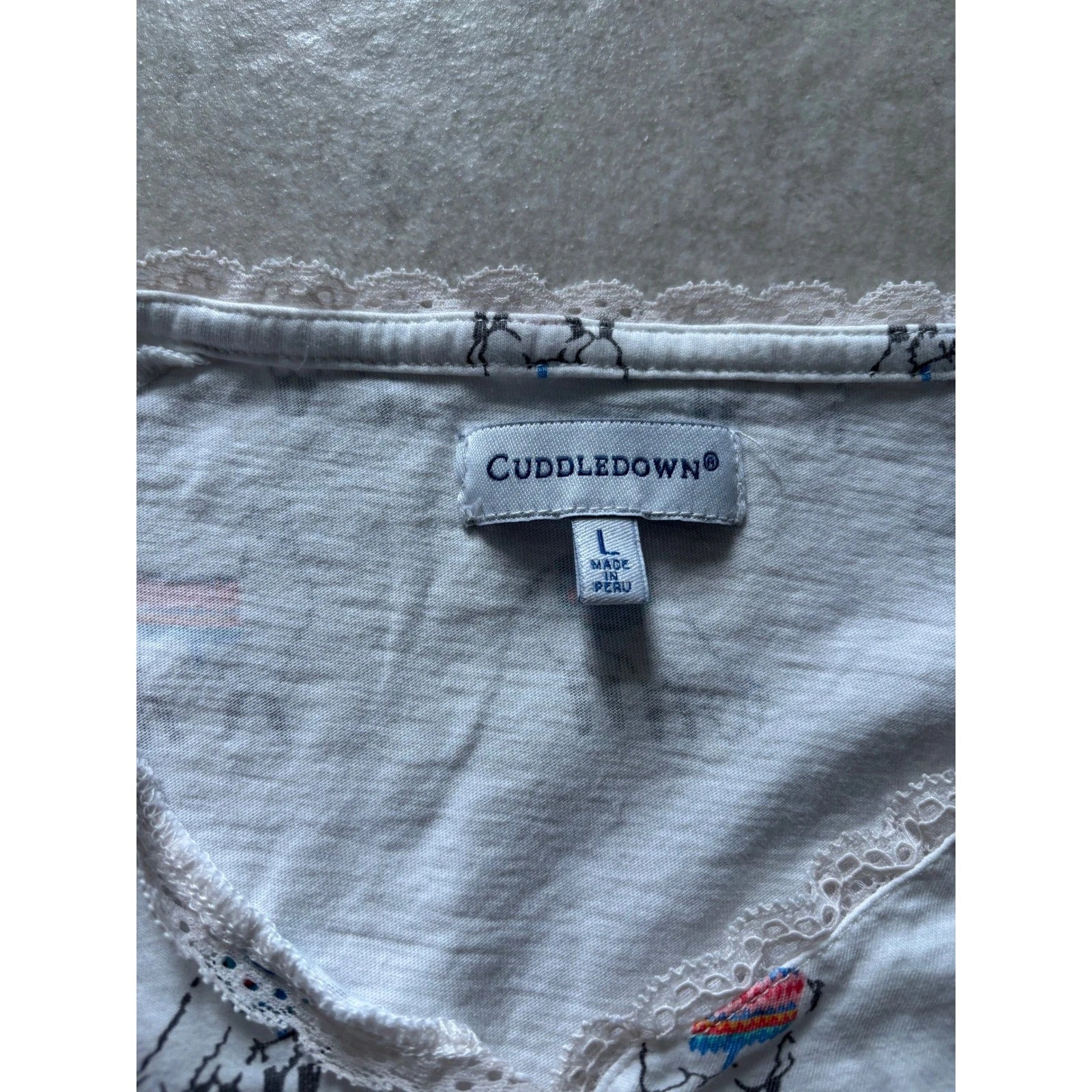 Cuddledown Pajama Set Womens Large White Pima Cotton Alpaca Print Comfort Lounge