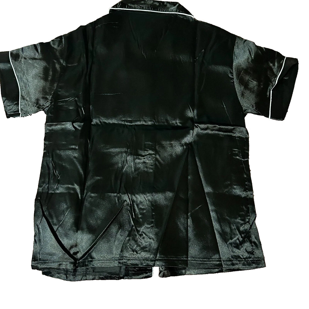 Women's Short Sleeve Silk Pajamas Set Black Satin Sleepwear Size s Nightwear