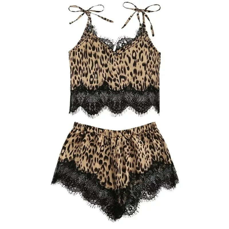 Sexy Girls Cute Lace Leopard Print Pajamas Women Fashion 2021 New
