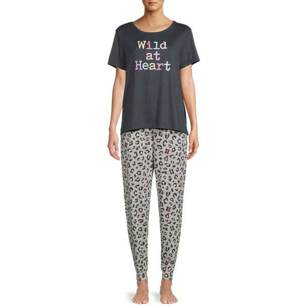 New Secret Treasures Womens Gray Shirt Leopard Jogger  Pajama set Size M