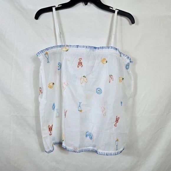 Cynthia Rowley Women's White Summer Embroidery Cotton Pajama Top Short Set S NEW