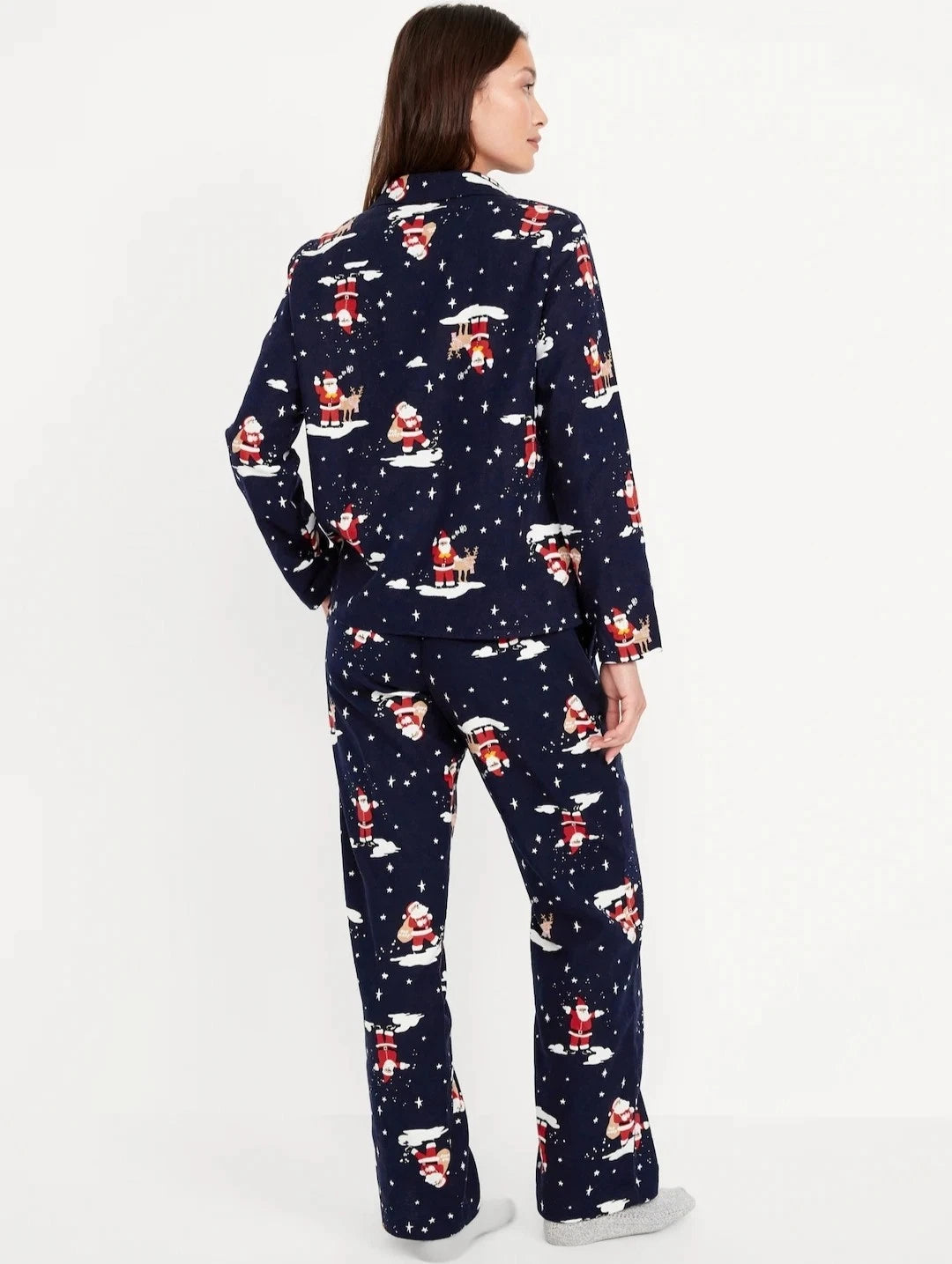 Old Navy Flannel Pajama Set Women's XS Christmas Santa Holiday Navy