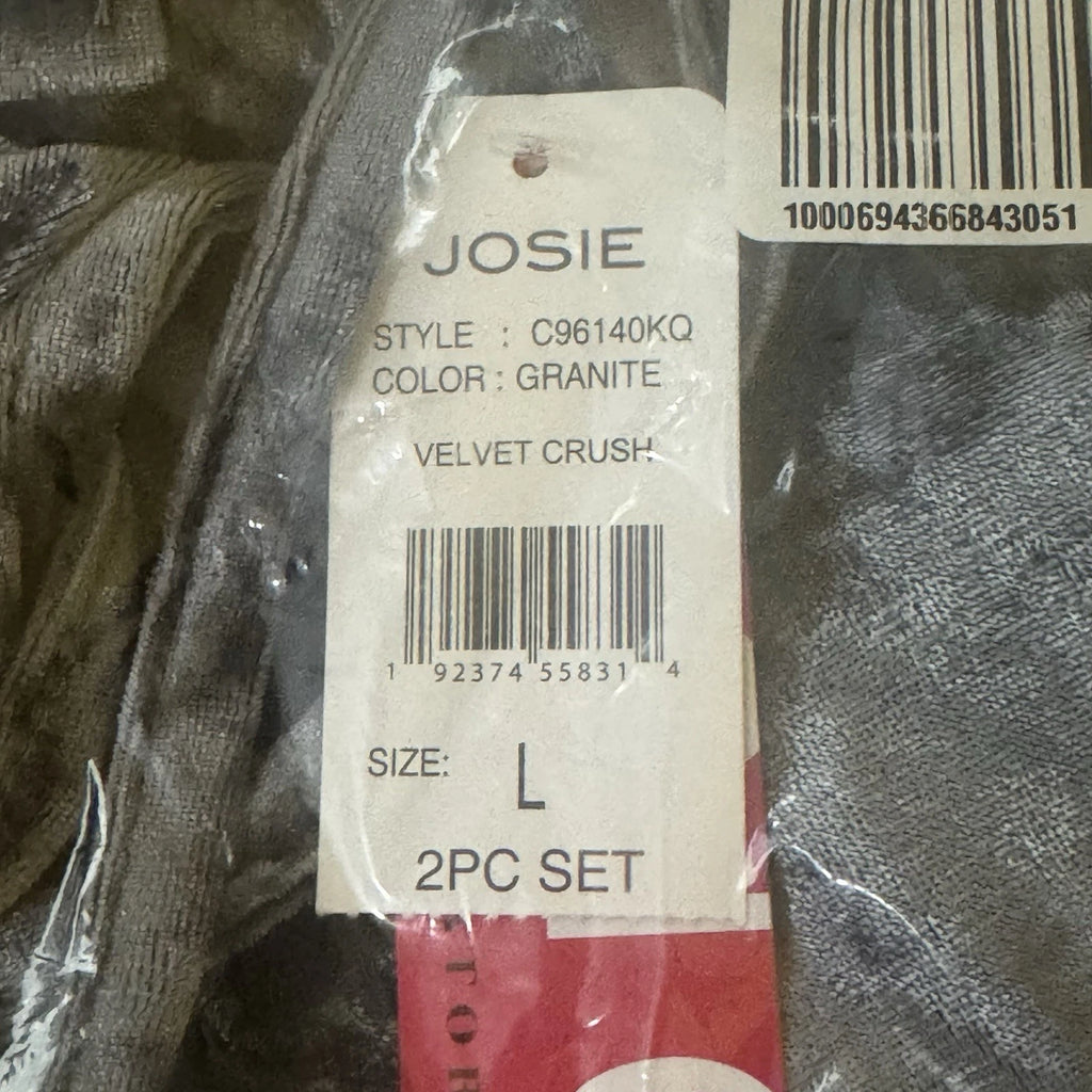 Josie Natori New Size Large Crushed Velvet Tank Pant Pajama Set Granite Gray