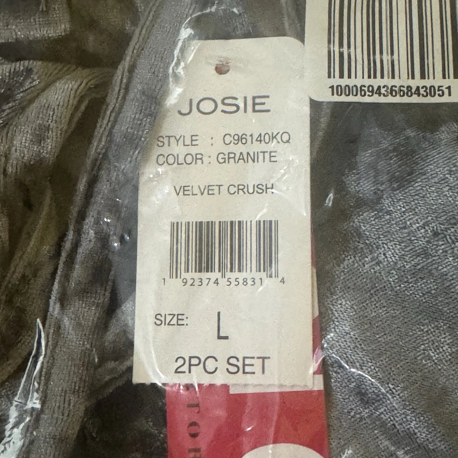 Josie Natori New Size Large Crushed Velvet Tank Pant Pajama Set Granite Gray