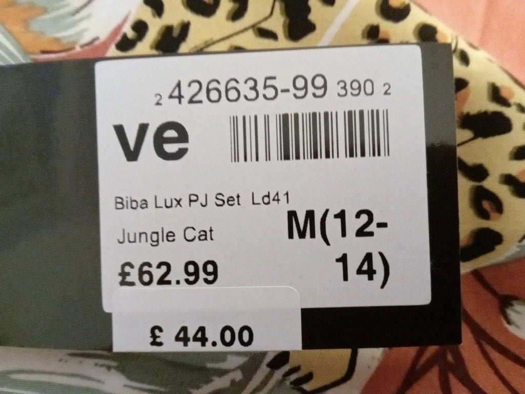 RRP£62.99 Biba Printed Lux Pyjama Set Women Size UK Medium 12-14 Jungle Cat Gift