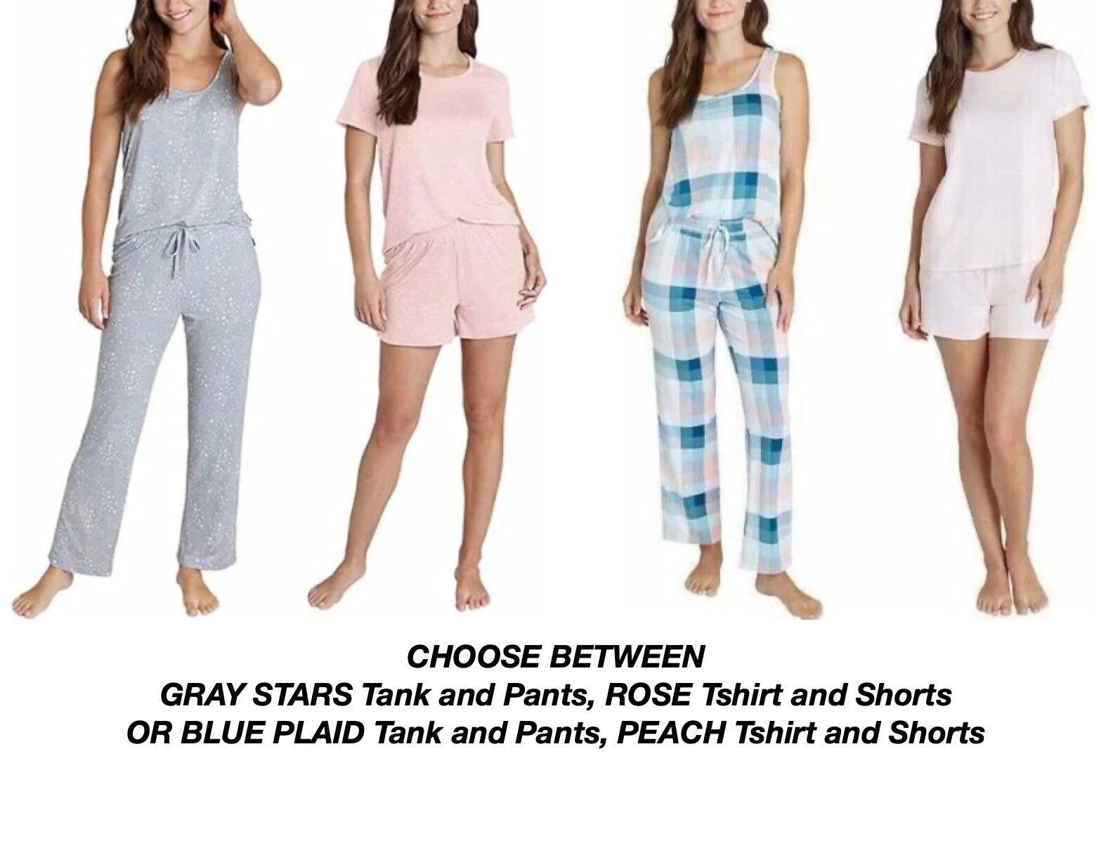 Eddie Bauer Women's 4-Piece  Pajama Set Tank, Tshirt, Shorts & Pants SMALL